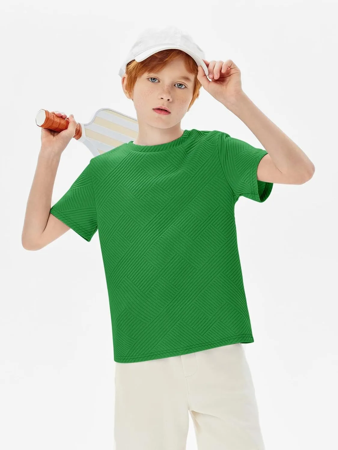 Haloumoning Boys Geometric Texture T-Shirts Kids Fashion Crewneck Short Sleeve Loose Tops Tees 5-14 Years