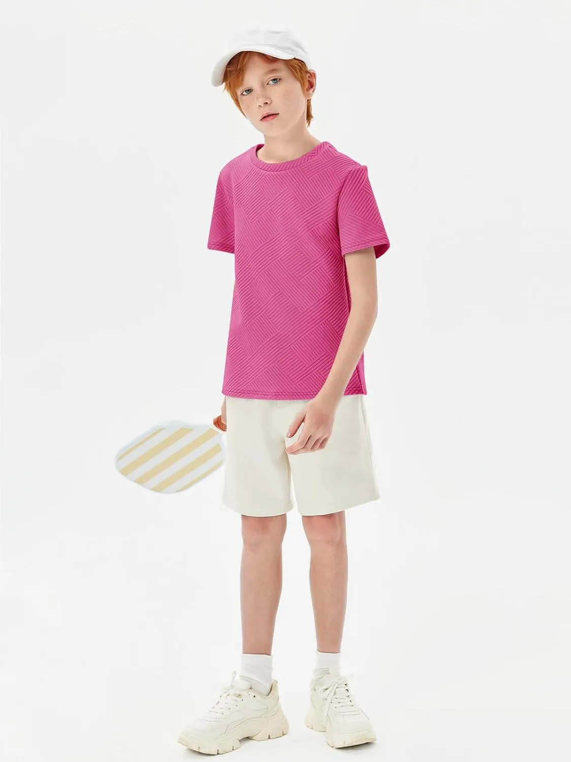 Haloumoning Boys Geometric Texture T-Shirts Kids Fashion Crewneck Short Sleeve Loose Tops Tees 5-14 Years
