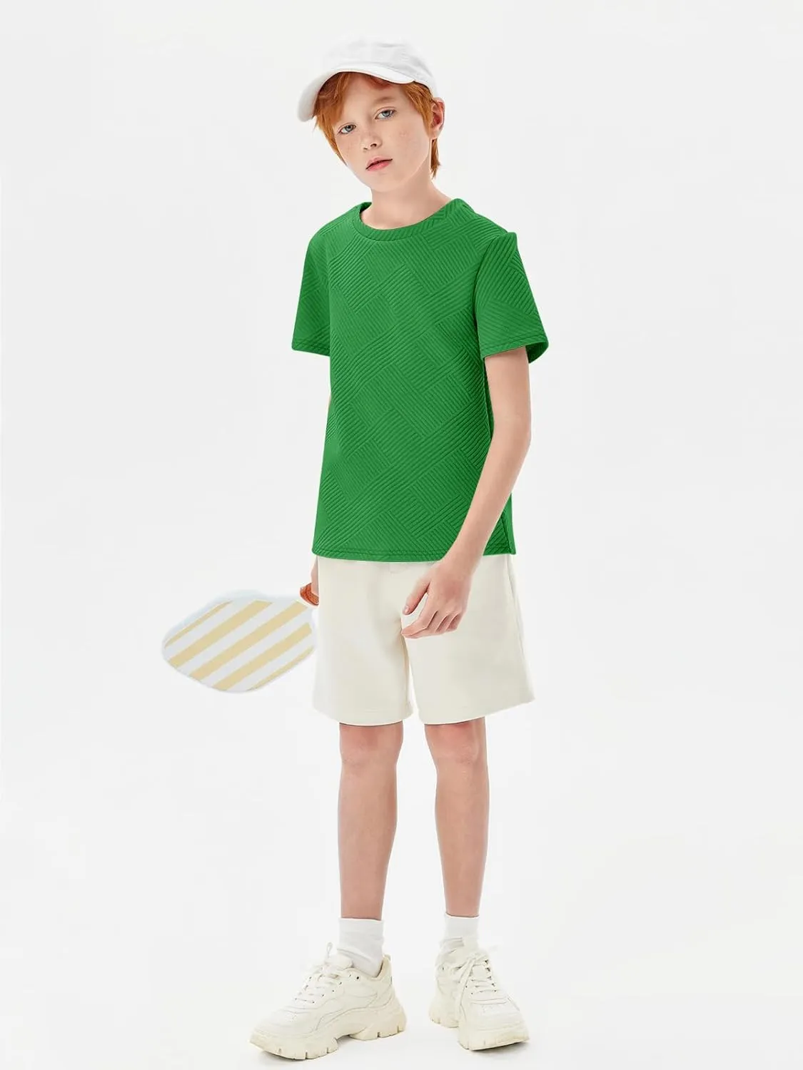 Haloumoning Boys Geometric Texture T-Shirts Kids Fashion Crewneck Short Sleeve Loose Tops Tees 5-14 Years