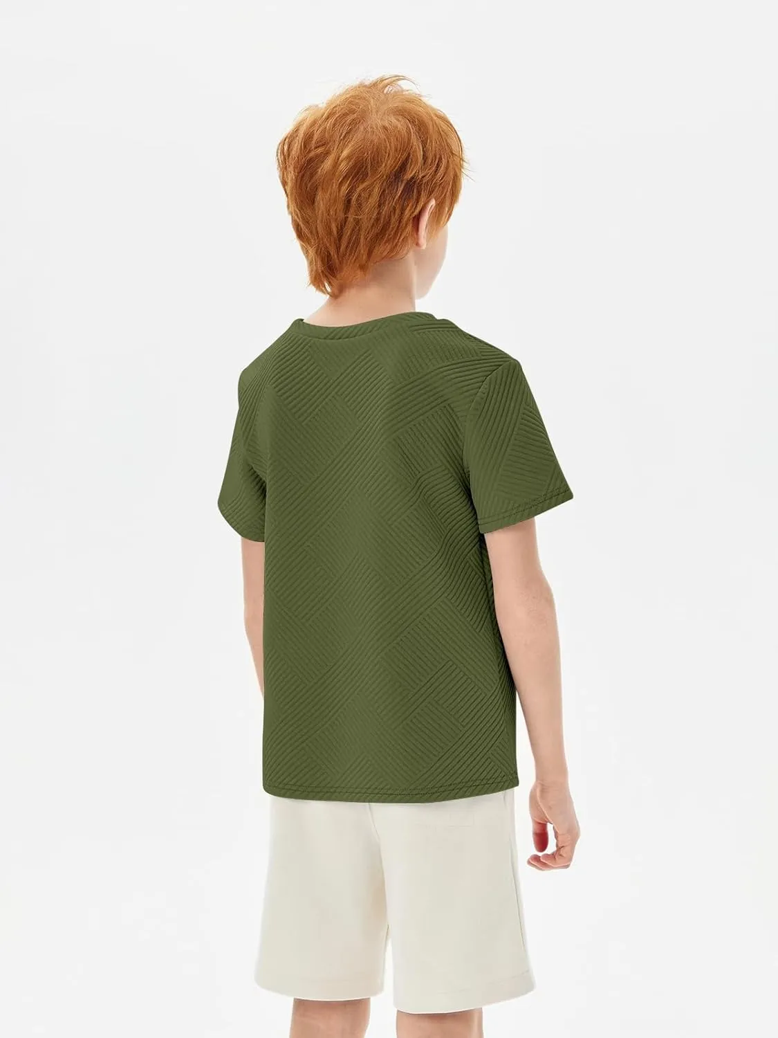 Haloumoning Boys Geometric Texture T-Shirts Kids Fashion Crewneck Short Sleeve Loose Tops Tees 5-14 Years