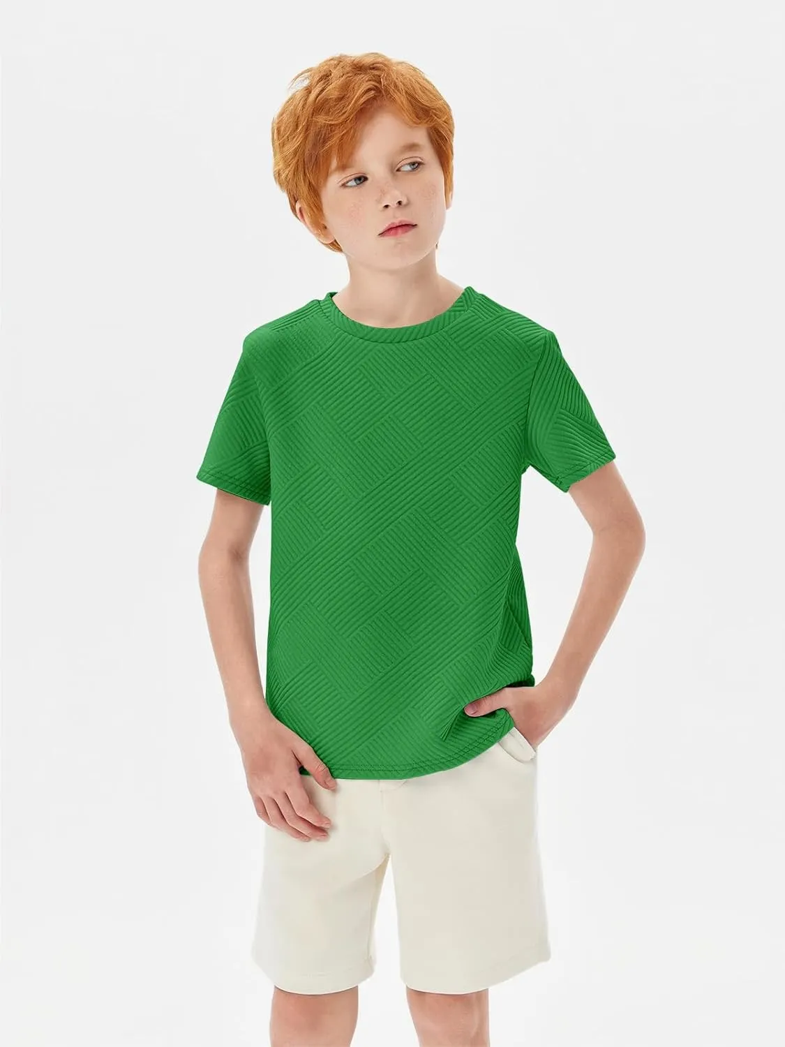 Haloumoning Boys Geometric Texture T-Shirts Kids Fashion Crewneck Short Sleeve Loose Tops Tees 5-14 Years
