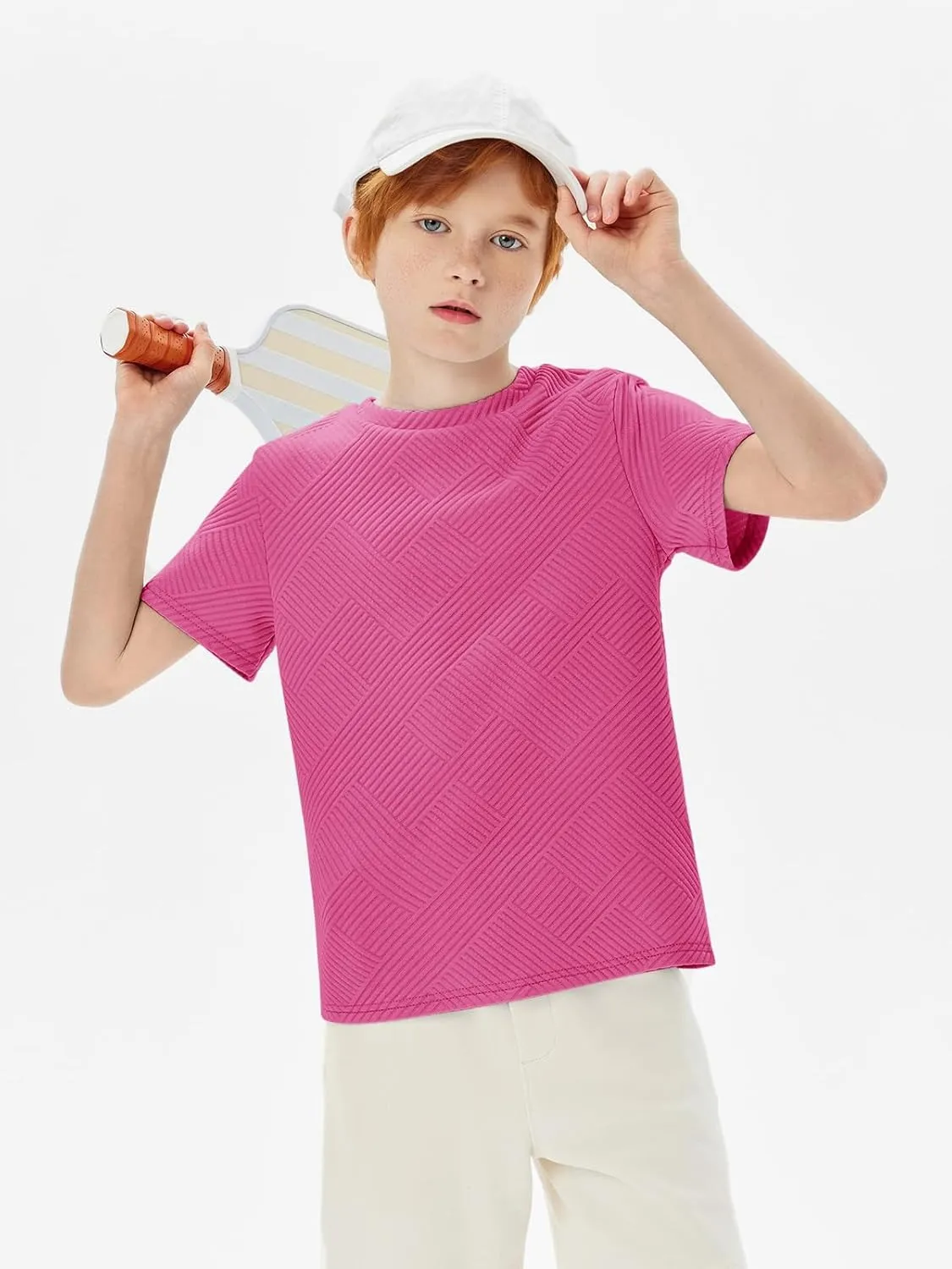 Haloumoning Boys Geometric Texture T-Shirts Kids Fashion Crewneck Short Sleeve Loose Tops Tees 5-14 Years