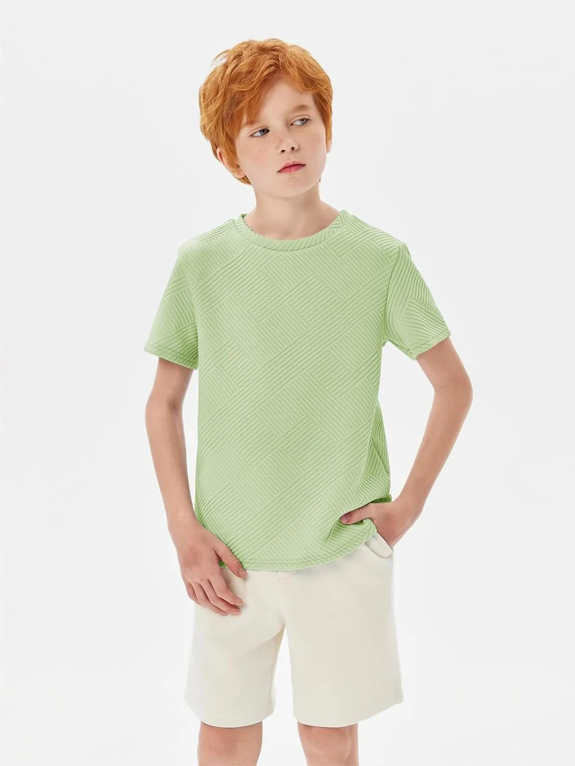 Haloumoning Boys Geometric Texture T-Shirts Kids Fashion Crewneck Short Sleeve Loose Tops Tees 5-14 Years