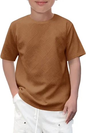 Haloumoning Boys Geometric Texture T-Shirts Kids Fashion Crewneck Short Sleeve Loose Tops Tees 5-14 Years