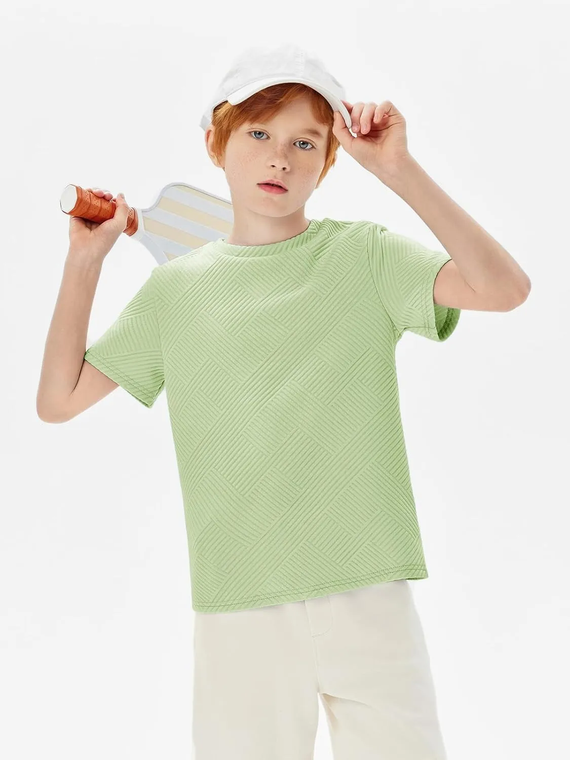 Haloumoning Boys Geometric Texture T-Shirts Kids Fashion Crewneck Short Sleeve Loose Tops Tees 5-14 Years