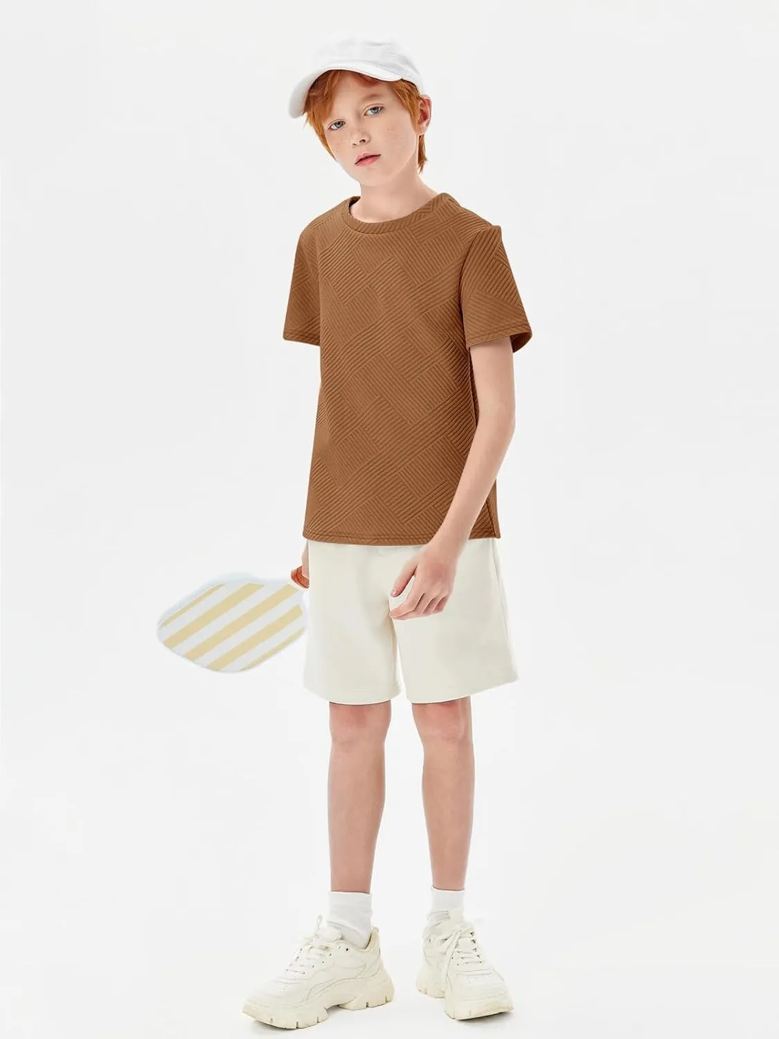 Haloumoning Boys Geometric Texture T-Shirts Kids Fashion Crewneck Short Sleeve Loose Tops Tees 5-14 Years