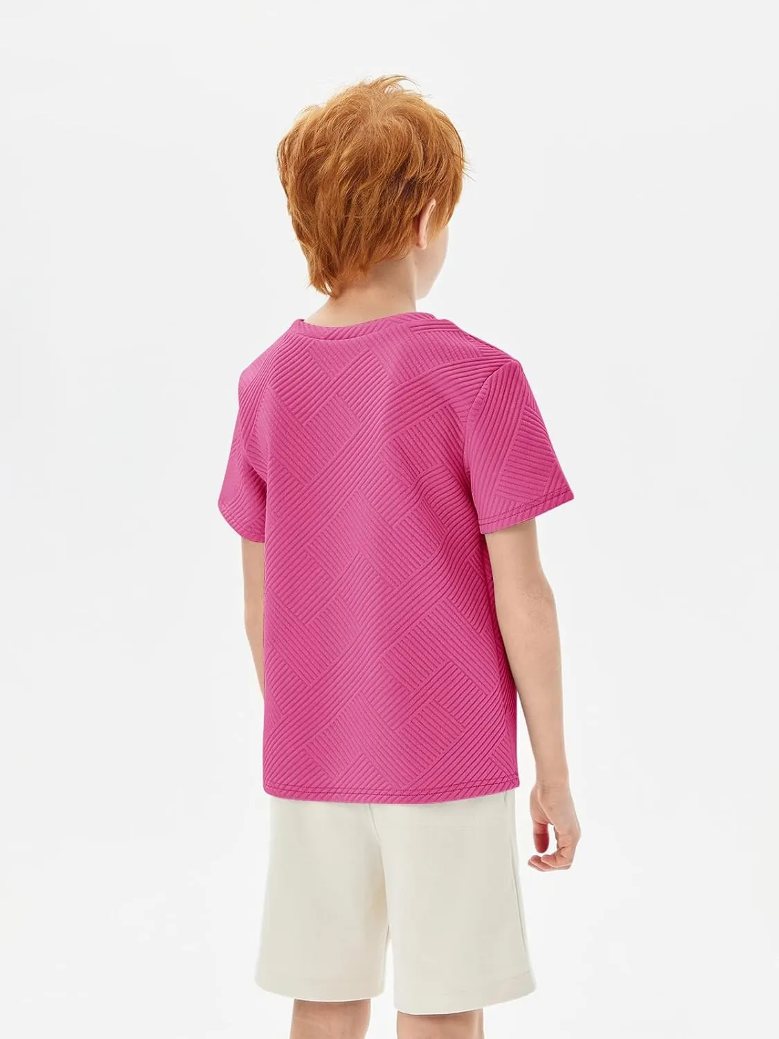Haloumoning Boys Geometric Texture T-Shirts Kids Fashion Crewneck Short Sleeve Loose Tops Tees 5-14 Years