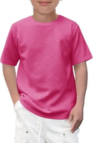 Haloumoning Boys Geometric Texture T-Shirts Kids Fashion Crewneck Short Sleeve Loose Tops Tees 5-14 Years
