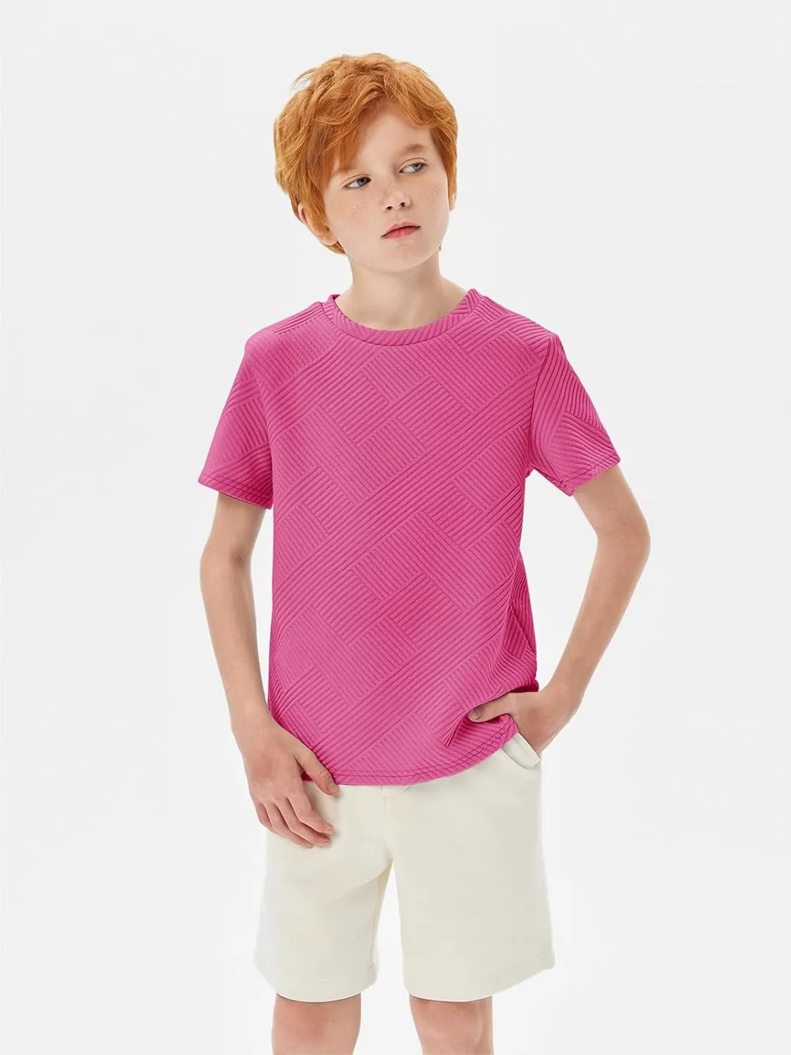 Haloumoning Boys Geometric Texture T-Shirts Kids Fashion Crewneck Short Sleeve Loose Tops Tees 5-14 Years