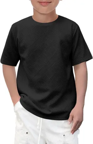 Haloumoning Boys Geometric Texture T-Shirts Kids Fashion Crewneck Short Sleeve Loose Tops Tees 5-14 Years