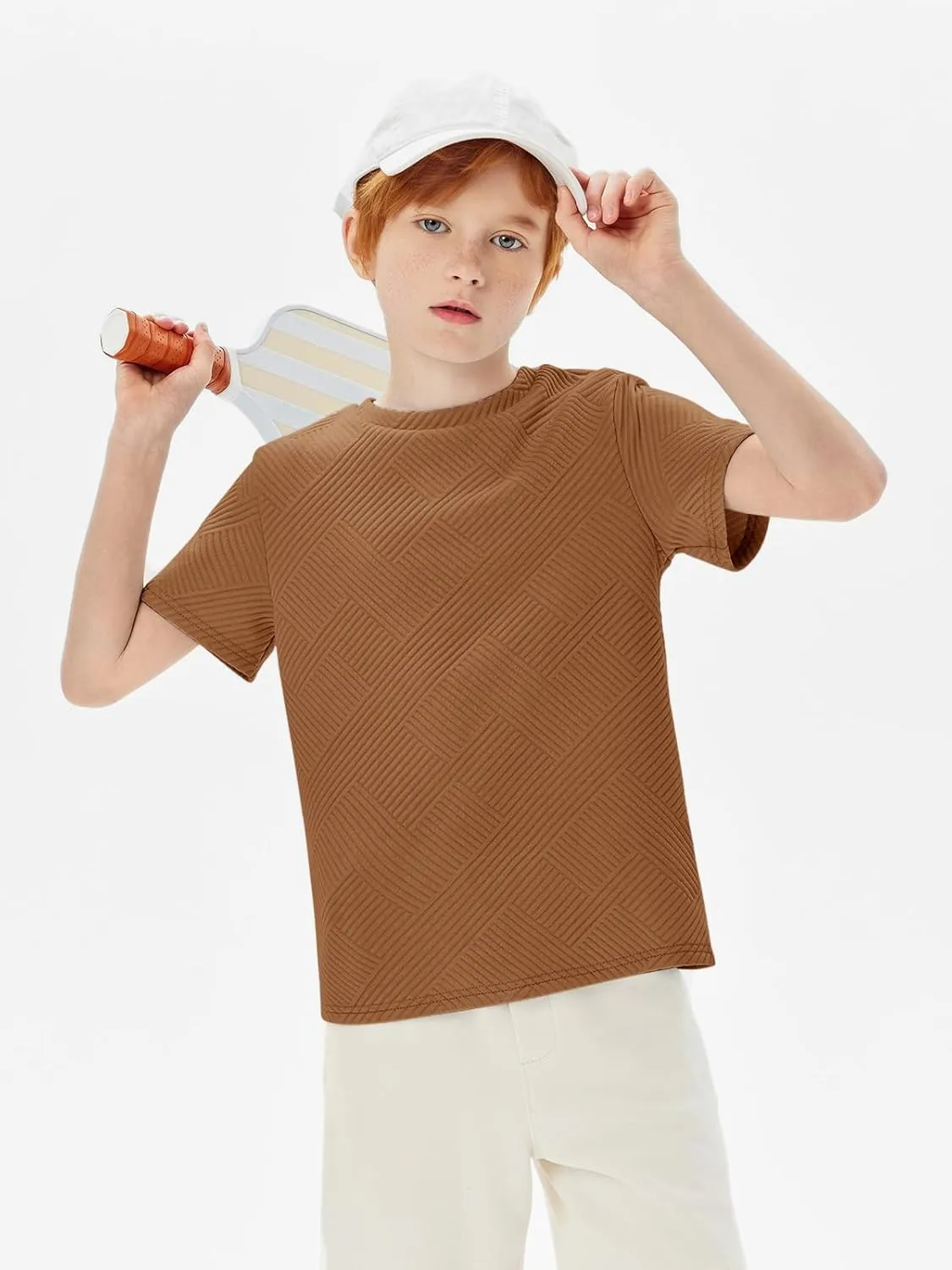 Haloumoning Boys Geometric Texture T-Shirts Kids Fashion Crewneck Short Sleeve Loose Tops Tees 5-14 Years