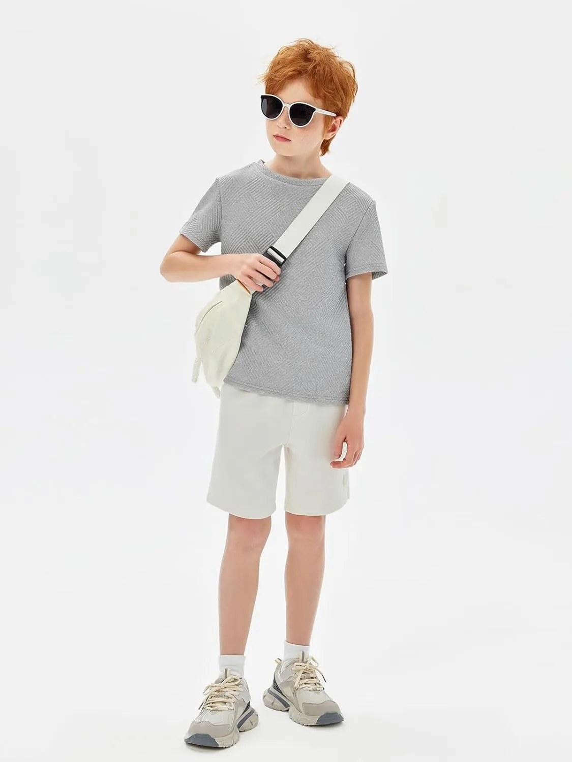 Haloumoning Boys Geometric Texture T-Shirts Kids Fashion Crewneck Short Sleeve Loose Tops Tees 5-14 Years