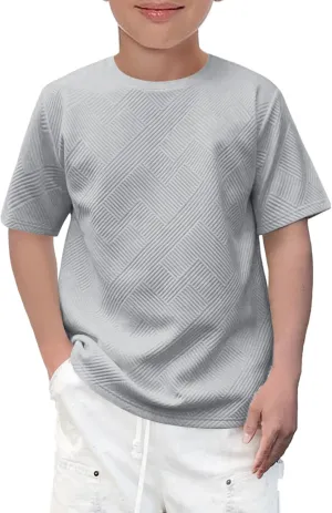 Haloumoning Boys Geometric Texture T-Shirts Kids Fashion Crewneck Short Sleeve Loose Tops Tees 5-14 Years