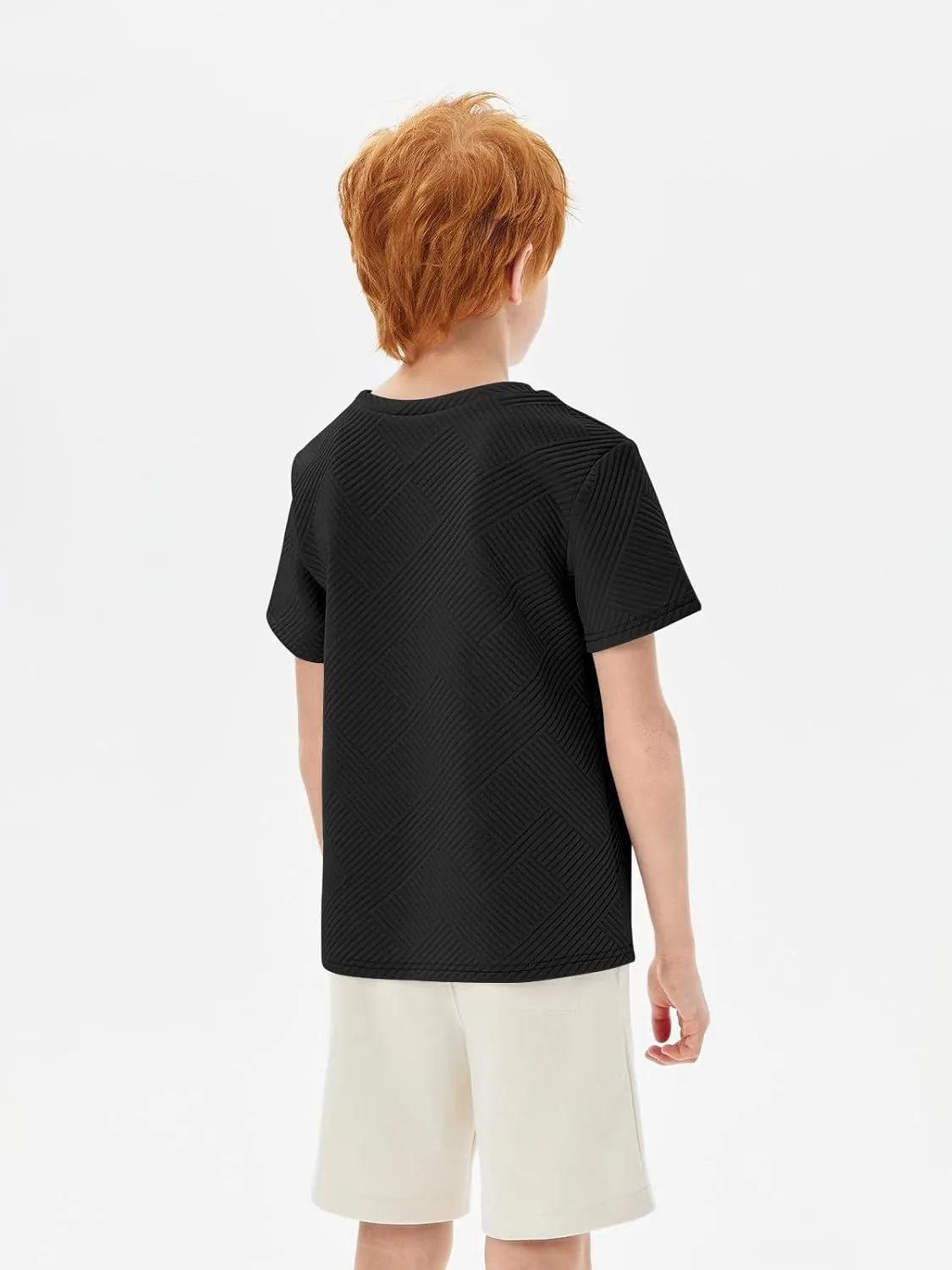Haloumoning Boys Geometric Texture T-Shirts Kids Fashion Crewneck Short Sleeve Loose Tops Tees 5-14 Years