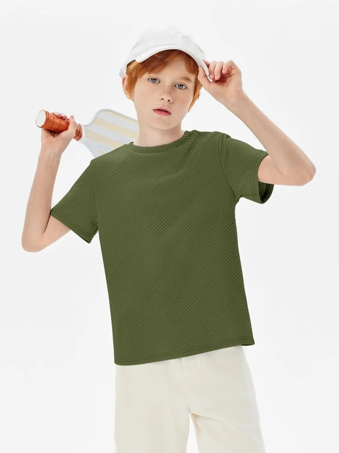 Haloumoning Boys Geometric Texture T-Shirts Kids Fashion Crewneck Short Sleeve Loose Tops Tees 5-14 Years