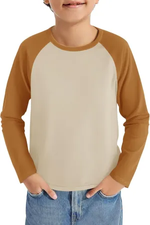 Haloumoning Boys Long Sleeve Raglan T Shirts Kids Color Block Crewneck Casual Tops Tees 4-14 Years