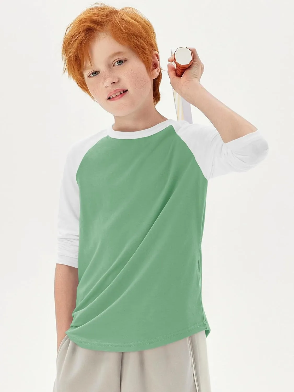 Haloumoning Boys Long Sleeve Raglan T Shirts Kids Color Block Crewneck Casual Tops Tees 4-14 Years
