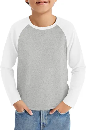 Haloumoning Boys Long Sleeve Raglan T Shirts Kids Color Block Crewneck Casual Tops Tees 4-14 Years