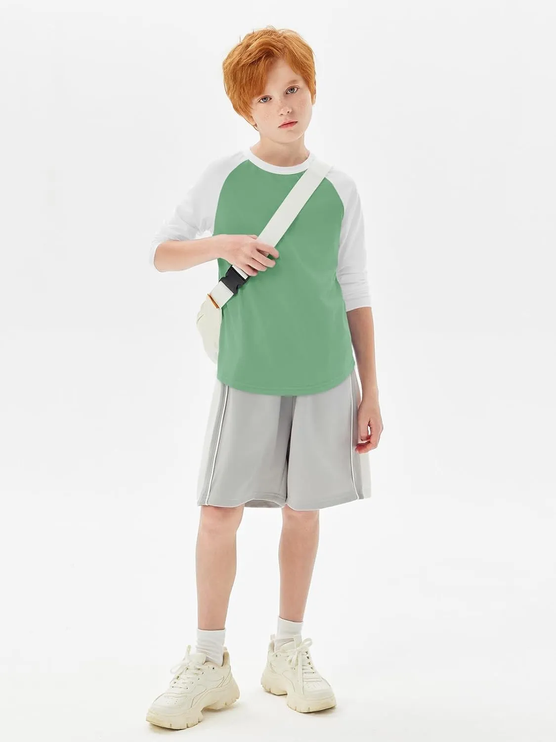 Haloumoning Boys Long Sleeve Raglan T Shirts Kids Color Block Crewneck Casual Tops Tees 4-14 Years