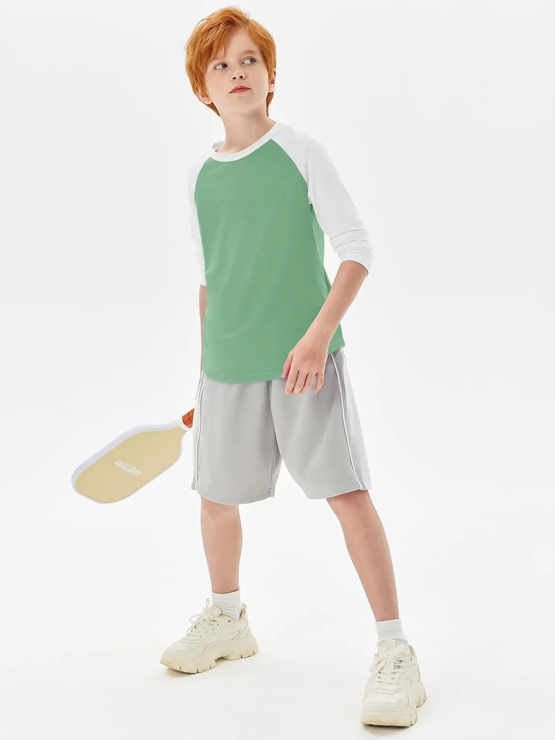 Haloumoning Boys Long Sleeve Raglan T Shirts Kids Color Block Crewneck Casual Tops Tees 4-14 Years