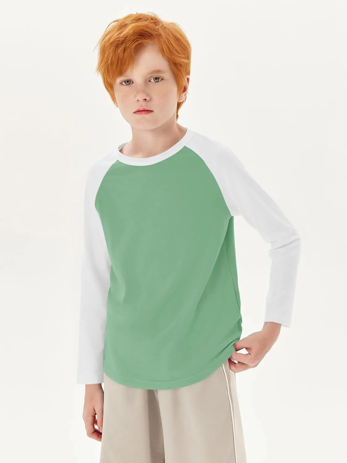 Haloumoning Boys Long Sleeve Raglan T Shirts Kids Color Block Crewneck Casual Tops Tees 4-14 Years