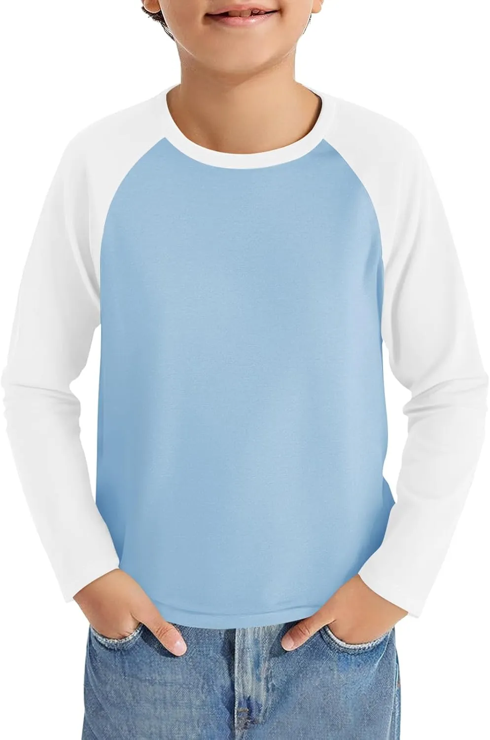 Haloumoning Boys Long Sleeve Raglan T Shirts Kids Color Block Crewneck Casual Tops Tees 4-14 Years