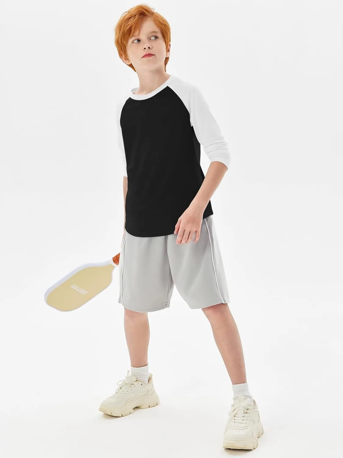 Haloumoning Boys Long Sleeve Raglan T Shirts Kids Color Block Crewneck Casual Tops Tees 4-14 Years