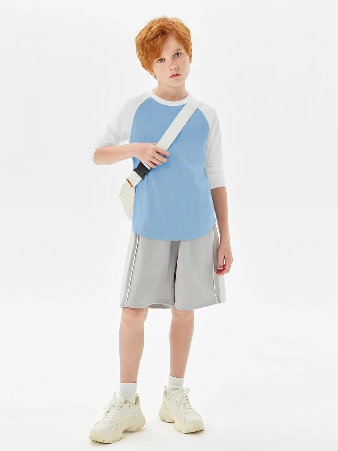 Haloumoning Boys Long Sleeve Raglan T Shirts Kids Color Block Crewneck Casual Tops Tees 4-14 Years