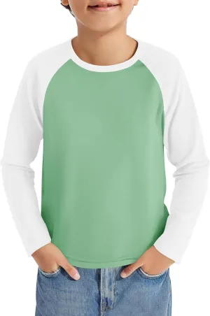 Haloumoning Boys Long Sleeve Raglan T Shirts Kids Color Block Crewneck Casual Tops Tees 4-14 Years