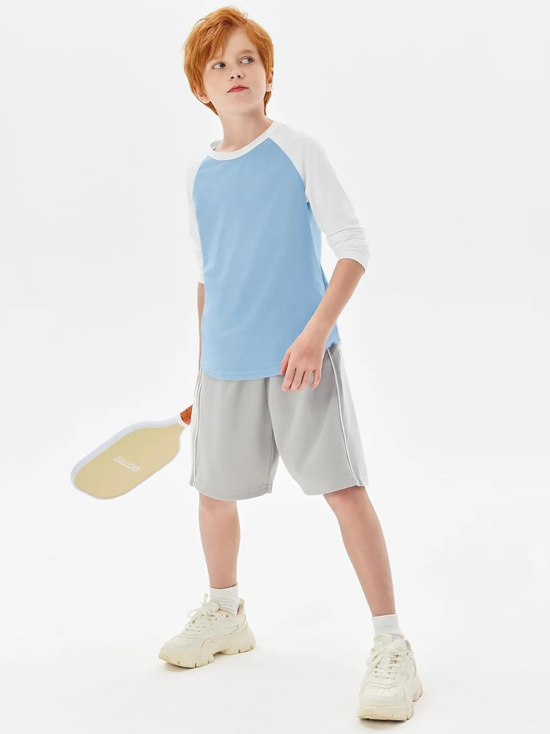 Haloumoning Boys Long Sleeve Raglan T Shirts Kids Color Block Crewneck Casual Tops Tees 4-14 Years