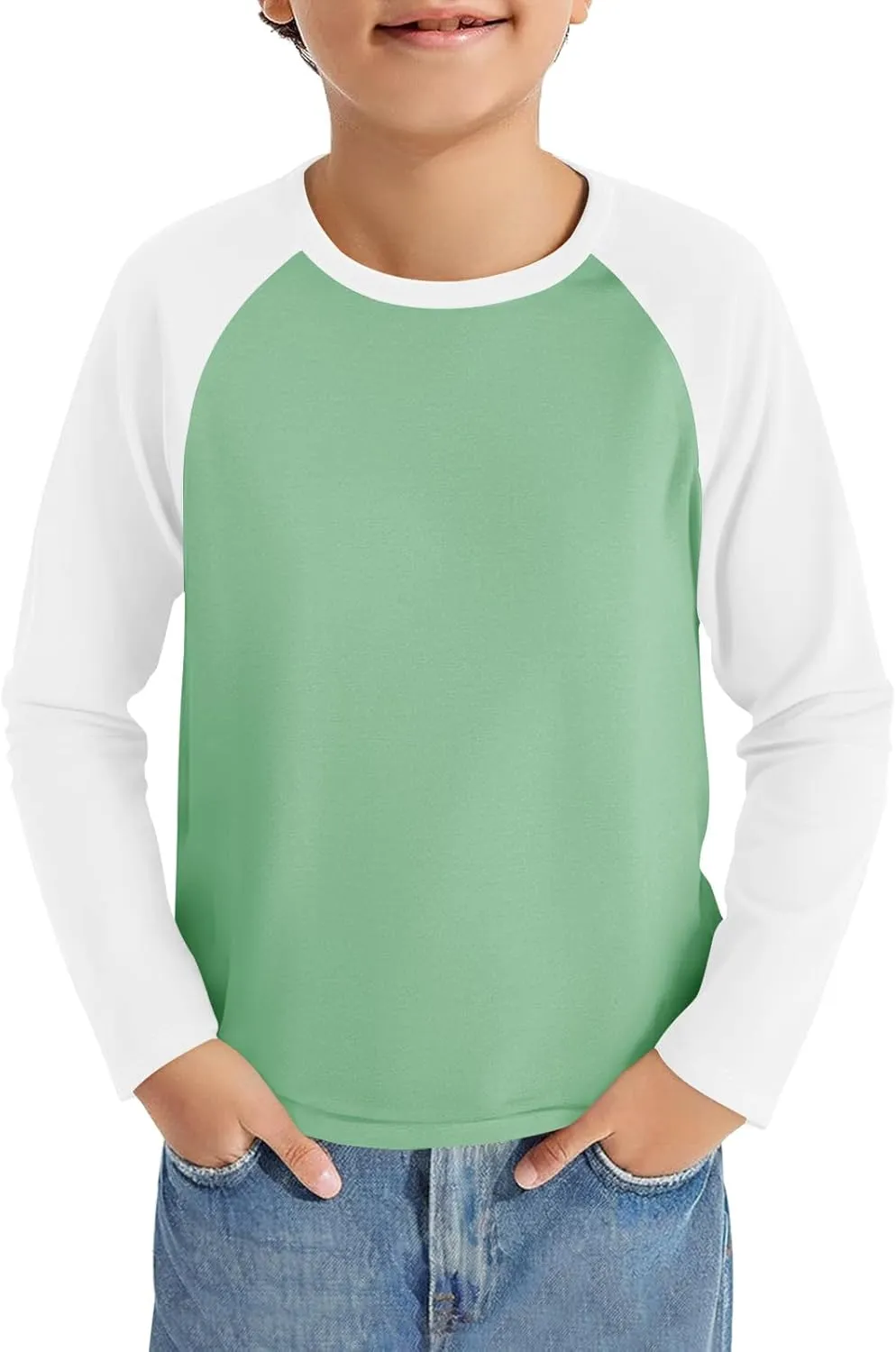 Haloumoning Boys Long Sleeve Raglan T Shirts Kids Color Block Crewneck Casual Tops Tees 4-14 Years