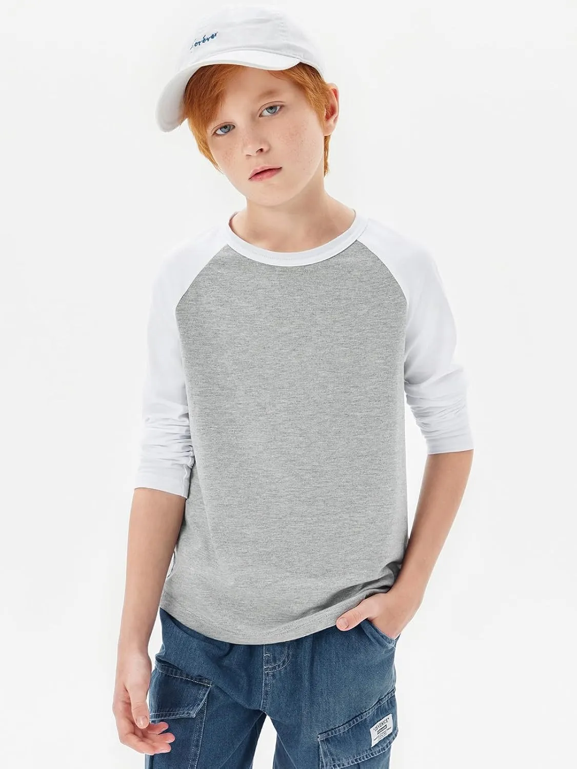 Haloumoning Boys Long Sleeve Raglan T Shirts Kids Color Block Crewneck Casual Tops Tees 4-14 Years