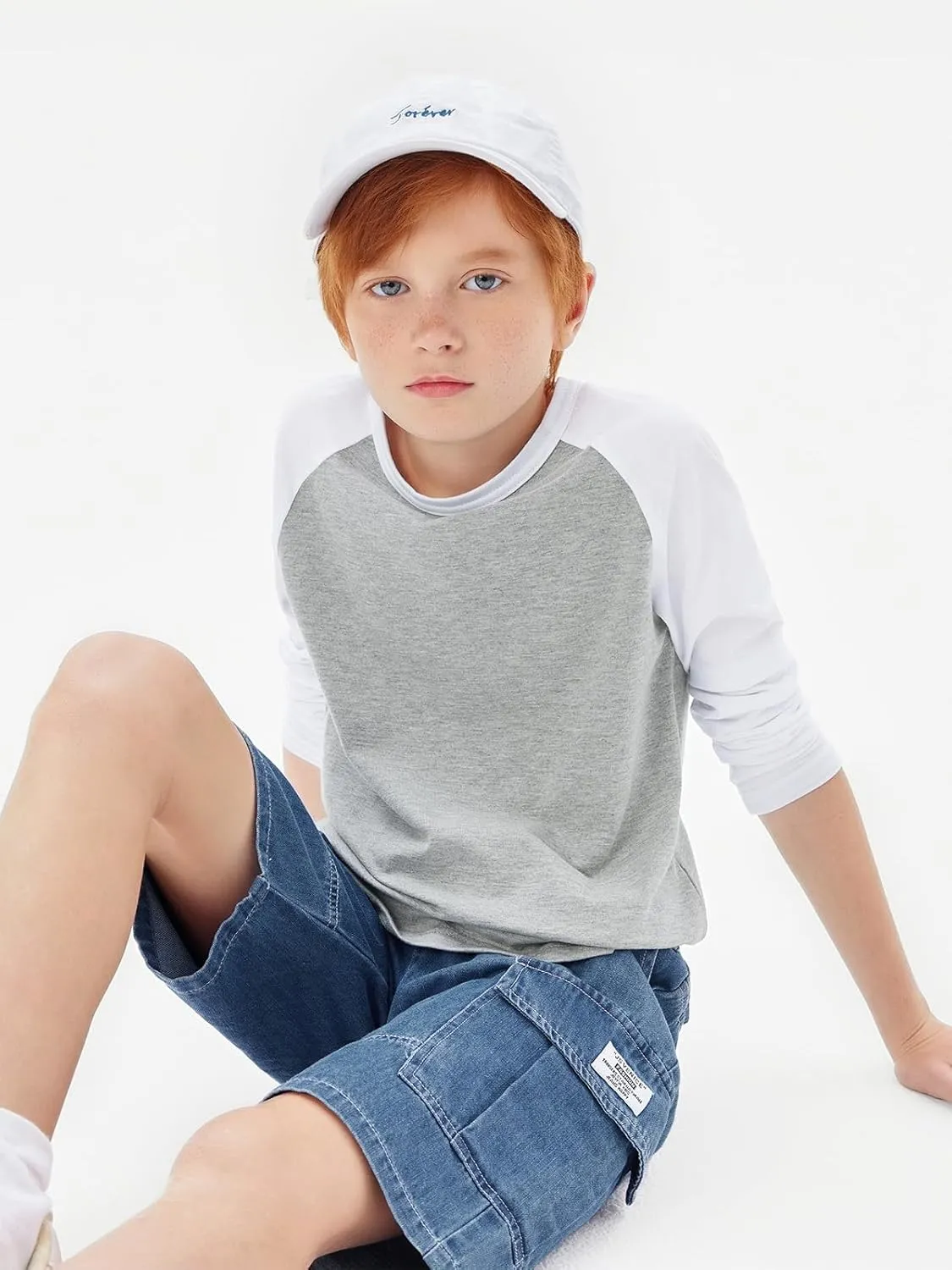 Haloumoning Boys Long Sleeve Raglan T Shirts Kids Color Block Crewneck Casual Tops Tees 4-14 Years