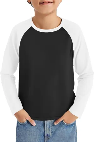 Haloumoning Boys Long Sleeve Raglan T Shirts Kids Color Block Crewneck Casual Tops Tees 4-14 Years