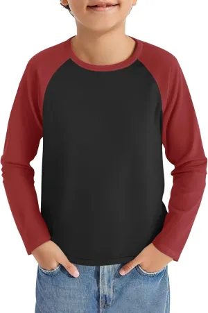 Haloumoning Boys Long Sleeve Raglan T Shirts Kids Color Block Crewneck Casual Tops Tees 4-14 Years