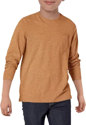 Haloumoning Boys Long Sleeve Shirts Kids Crewneck T Shirts Casual Tops Tees with Chest Pocket 5-14 Years