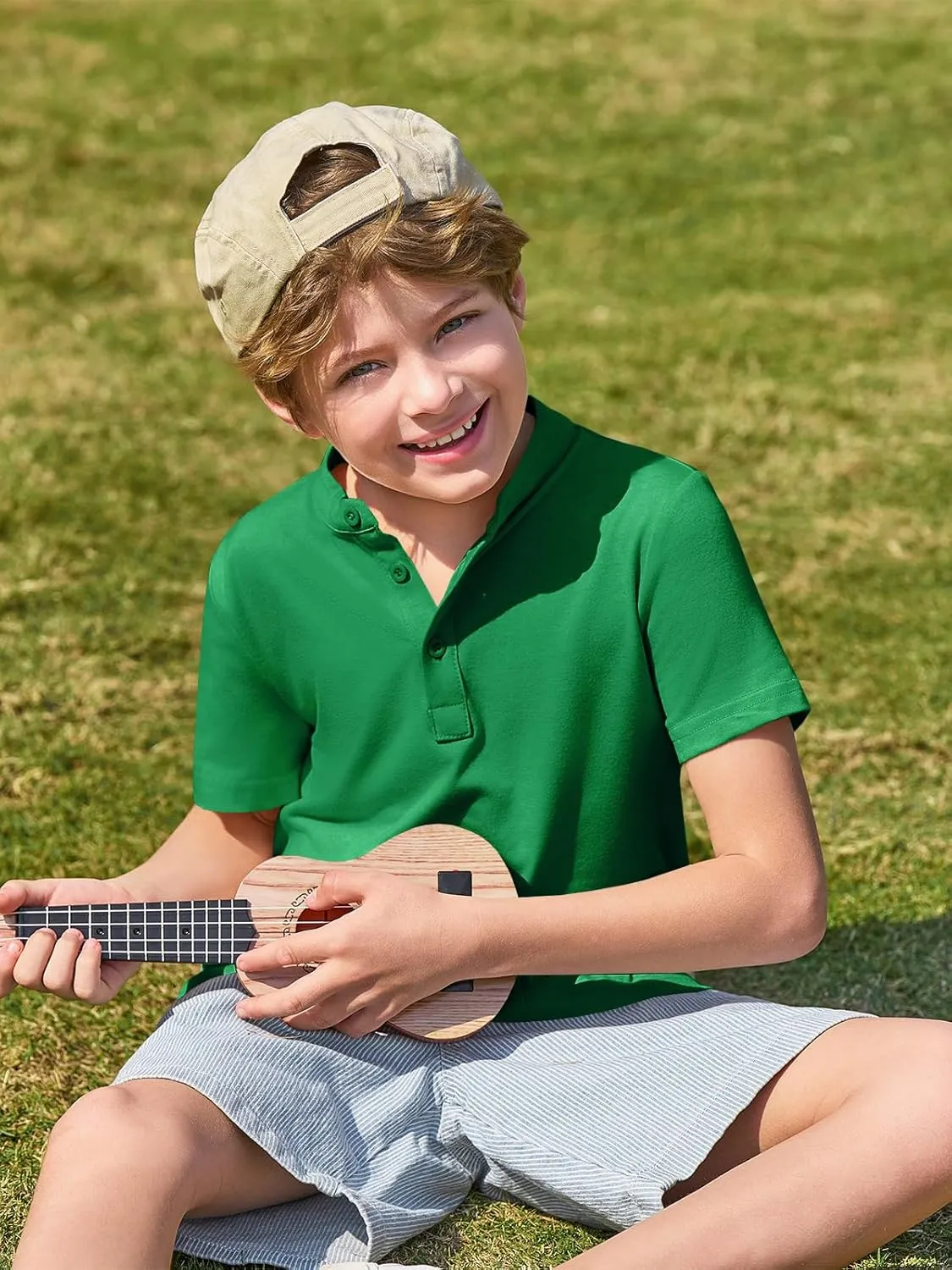 Haloumoning Boys Short Sleeve Henley Shirt Kids Casual Button Front Summer T-Shirts Tops Tees 5-14 Years