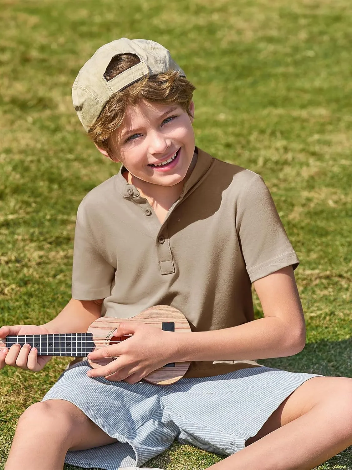 Haloumoning Boys Short Sleeve Henley Shirt Kids Casual Button Front Summer T-Shirts Tops Tees 5-14 Years