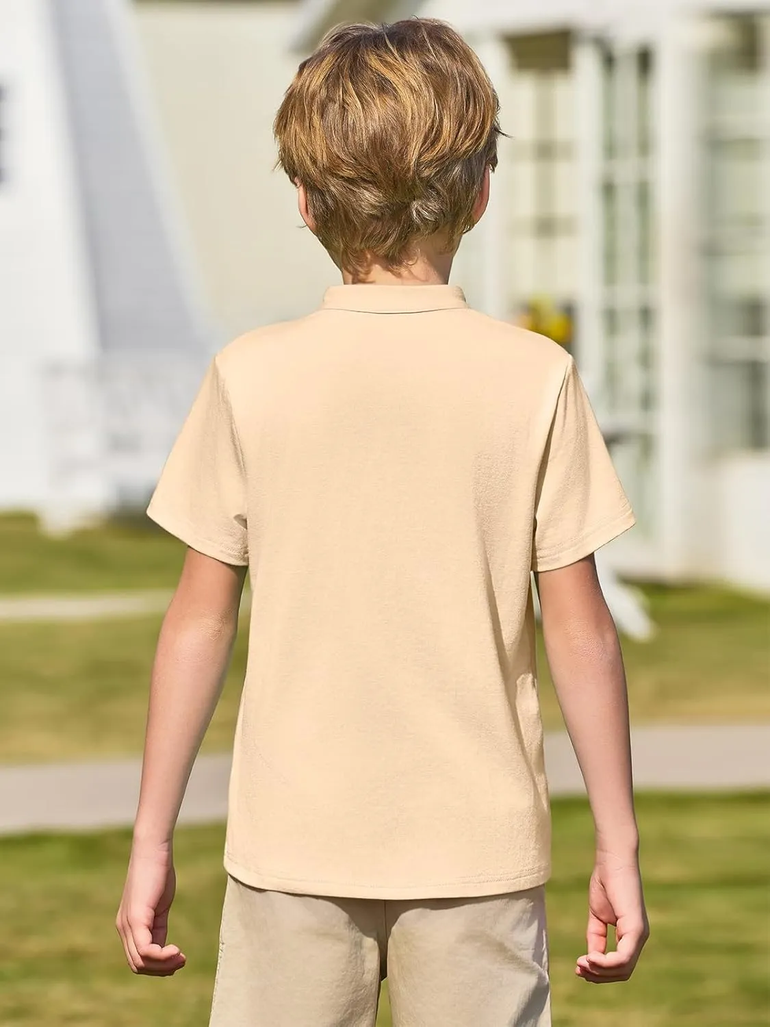Haloumoning Boys Short Sleeve Henley Shirt Kids Casual Button Front Summer T-Shirts Tops Tees 5-14 Years
