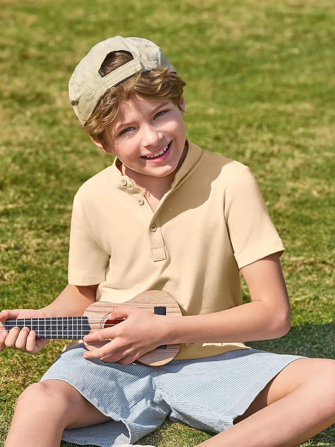 Haloumoning Boys Short Sleeve Henley Shirt Kids Casual Button Front Summer T-Shirts Tops Tees 5-14 Years