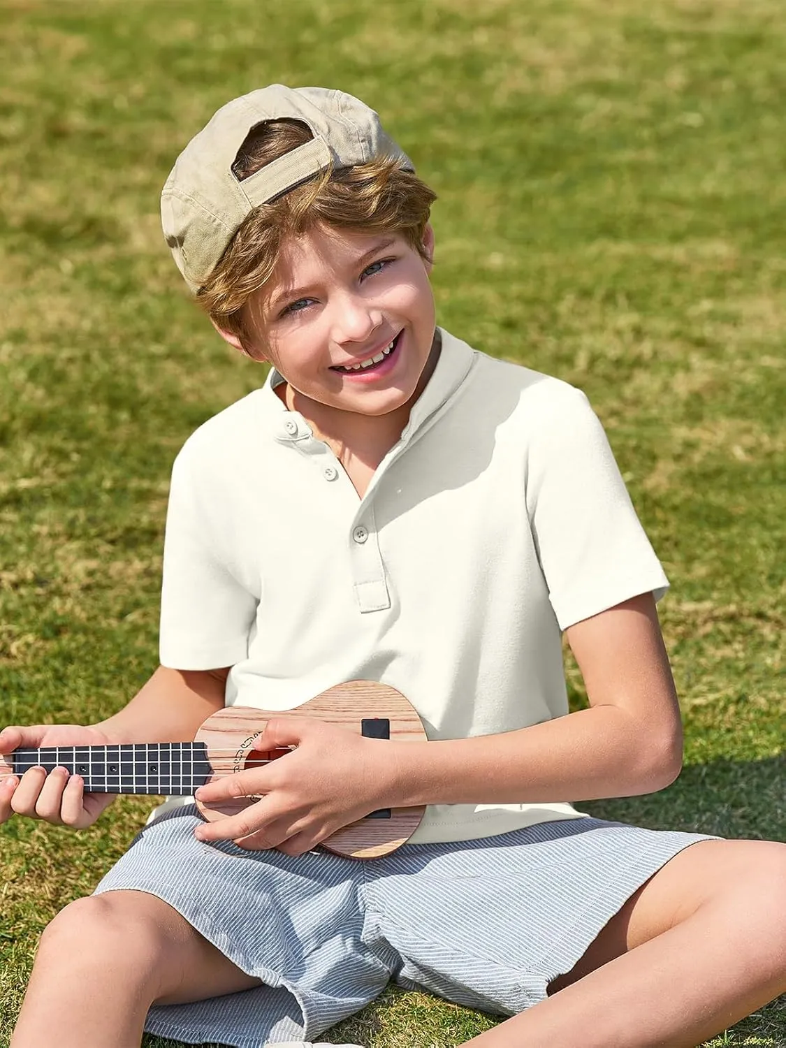 Haloumoning Boys Short Sleeve Henley Shirt Kids Casual Button Front Summer T-Shirts Tops Tees 5-14 Years