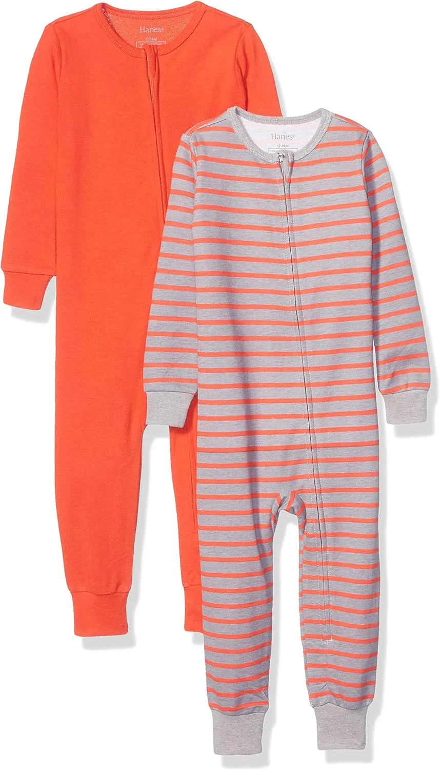 Hanes Baby Boys' Ultimate Baby Zippin 2 Pack Sleep and Play Suits