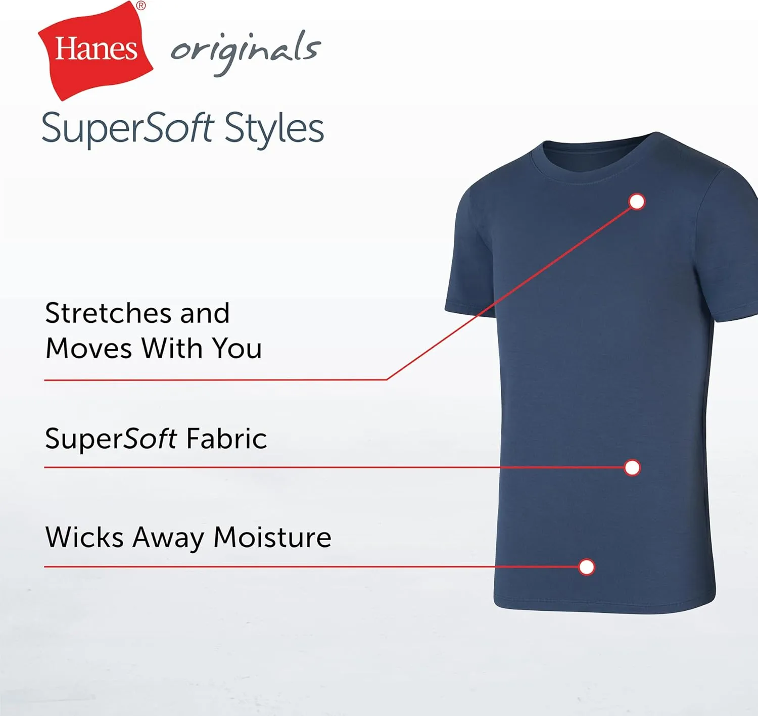 Hanes Boys' Originals T-Shirt Pack, Supersoft Undershirts For Boys', Moisture-Wicking, 3-Pack
