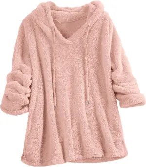 Hooded Sweatshirt for Women Trendy Loose Fit Long Sleeve Solid Color Sweaters Comfort Casual Drawstring Hoodies