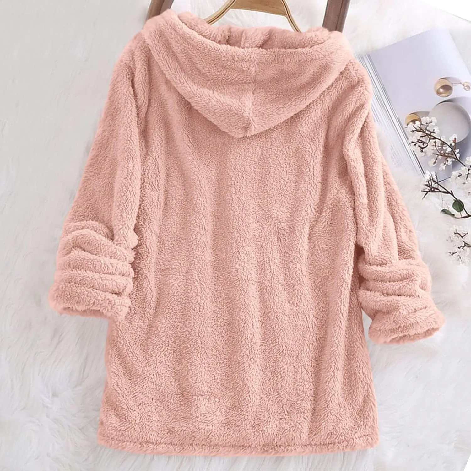 Hooded Sweatshirt for Women Trendy Loose Fit Long Sleeve Solid Color Sweaters Comfort Casual Drawstring Hoodies