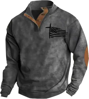 Jackets for Men Western Aztec Ethnic Print Vintage Top Long Sleeve Shirt Stand Collar Button Down Pullover Fall 2024