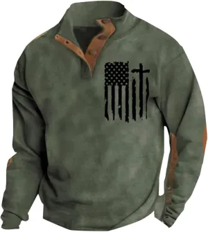 Jackets for Men Western Aztec Ethnic Print Vintage Top Long Sleeve Shirt Stand Collar Button Down Pullover Fall 2024