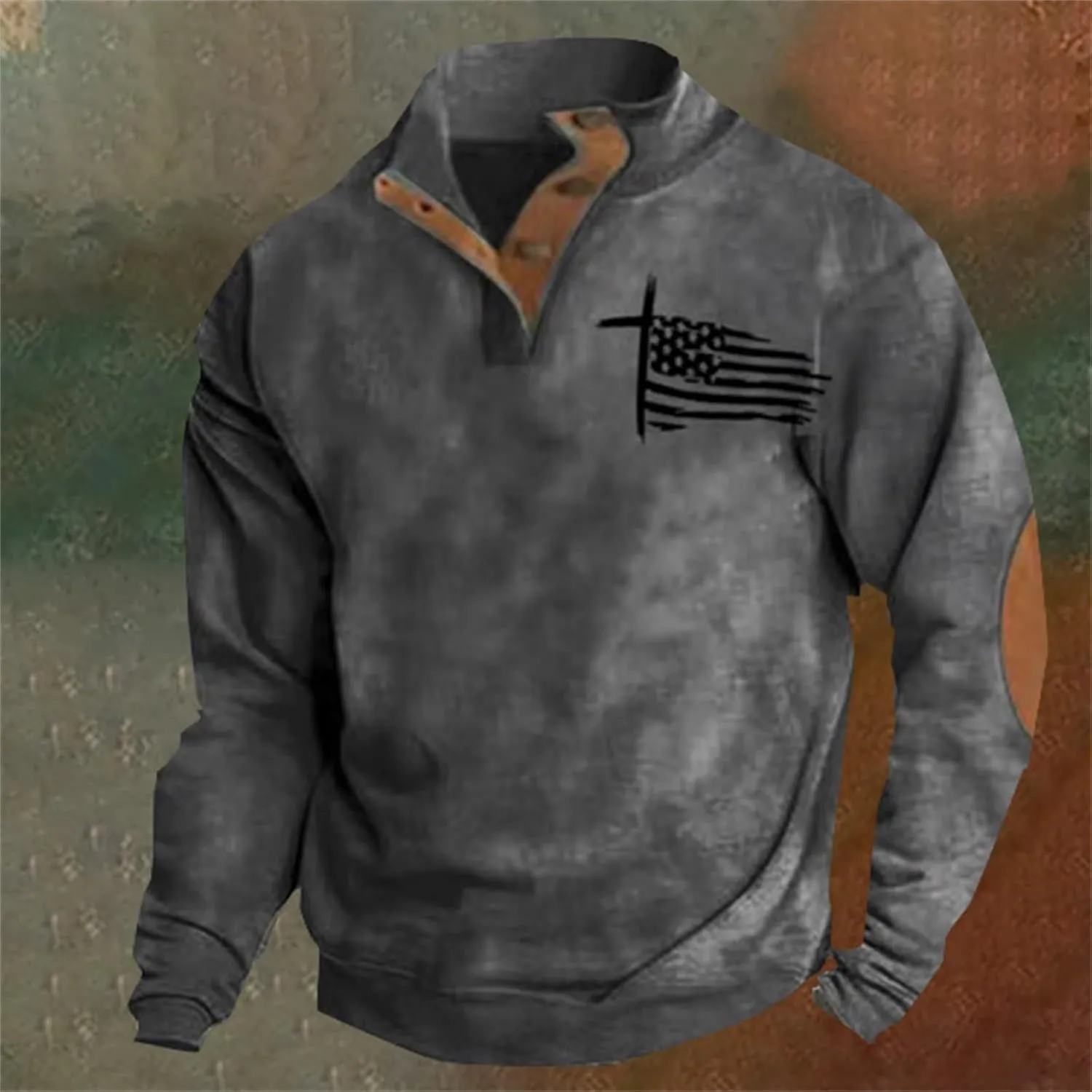 Jackets for Men Western Aztec Ethnic Print Vintage Top Long Sleeve Shirt Stand Collar Button Down Pullover Fall 2024