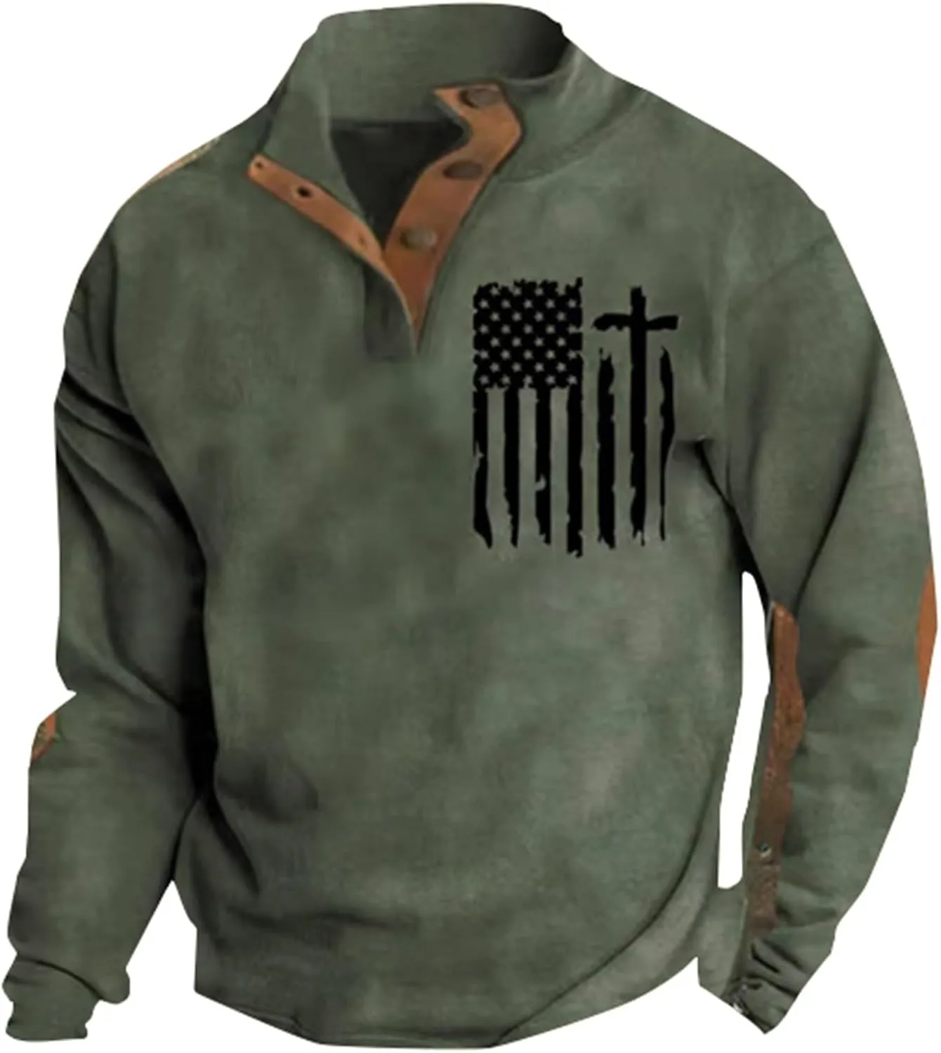 Jackets for Men Western Aztec Ethnic Print Vintage Top Long Sleeve Shirt Stand Collar Button Down Pullover Fall 2024