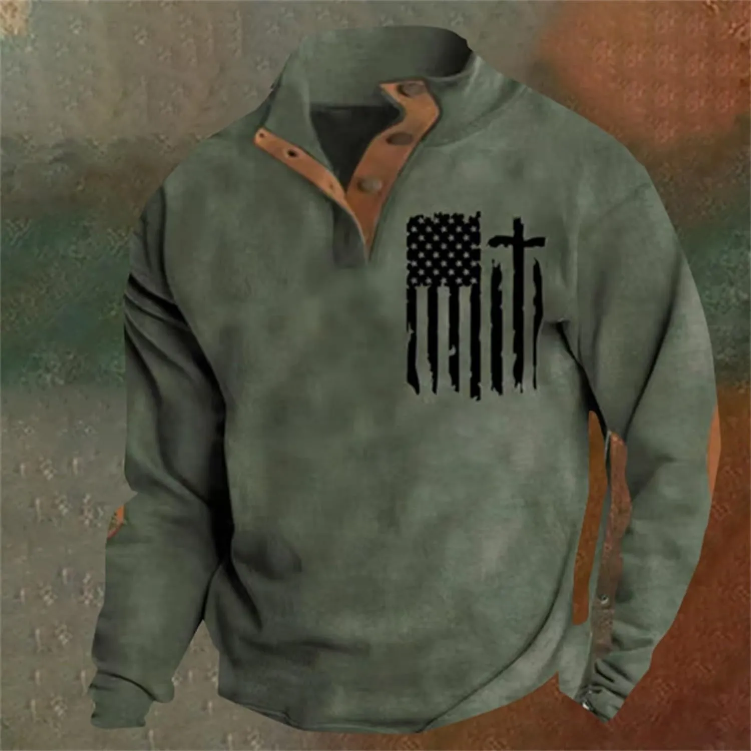 Jackets for Men Western Aztec Ethnic Print Vintage Top Long Sleeve Shirt Stand Collar Button Down Pullover Fall 2024